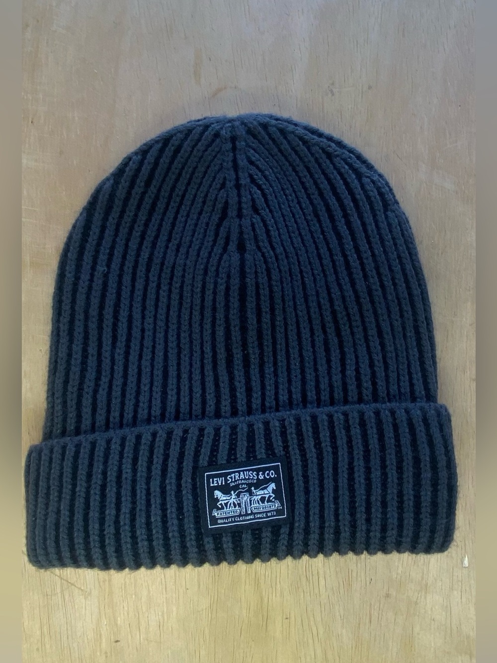 Levi's Charcoal Grey Ribbed Knit Beanie - Fleece Lined